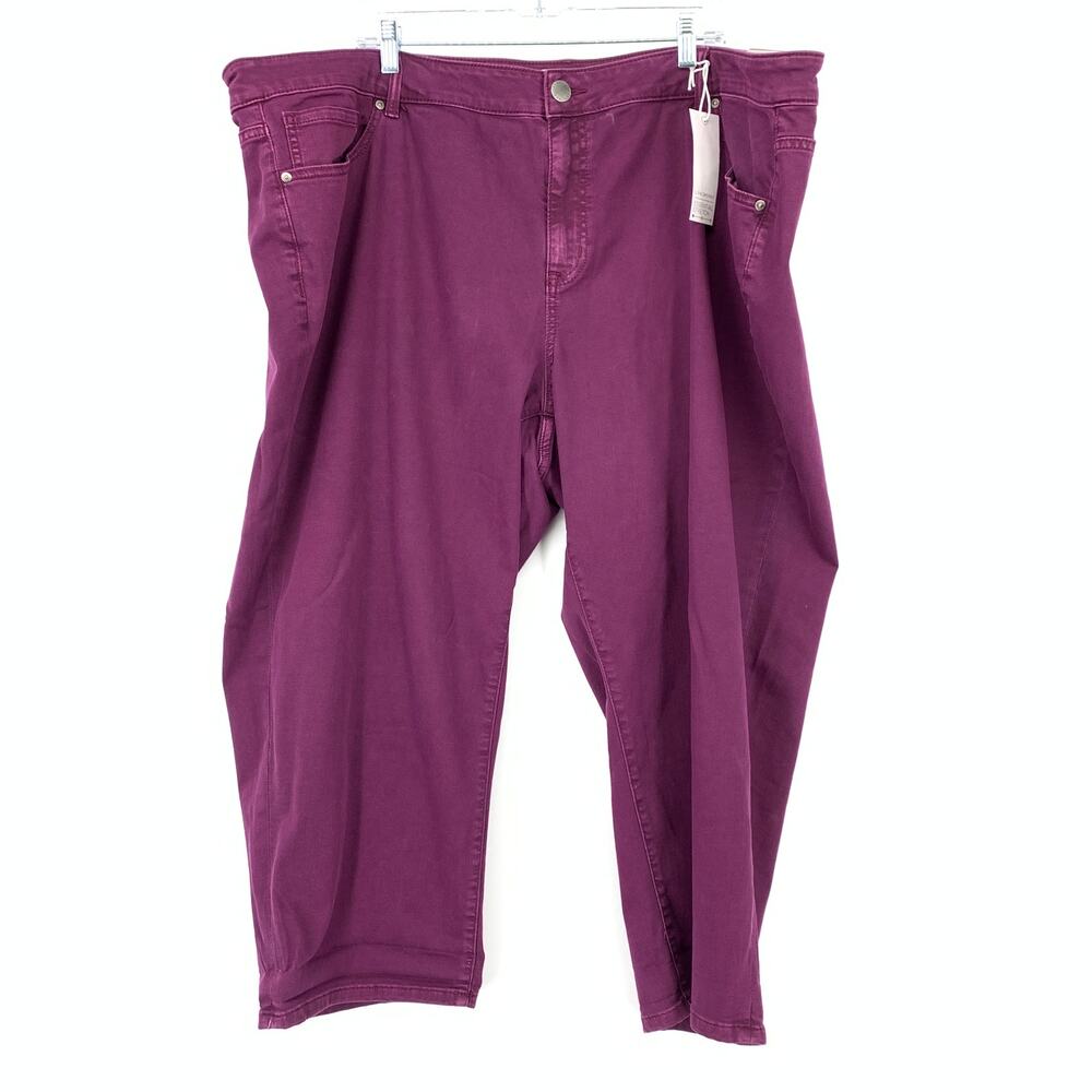 Lane Bryant Mid Rise Girlfriend Crop Womens Sz 28 Essential Stretch Purple NEW